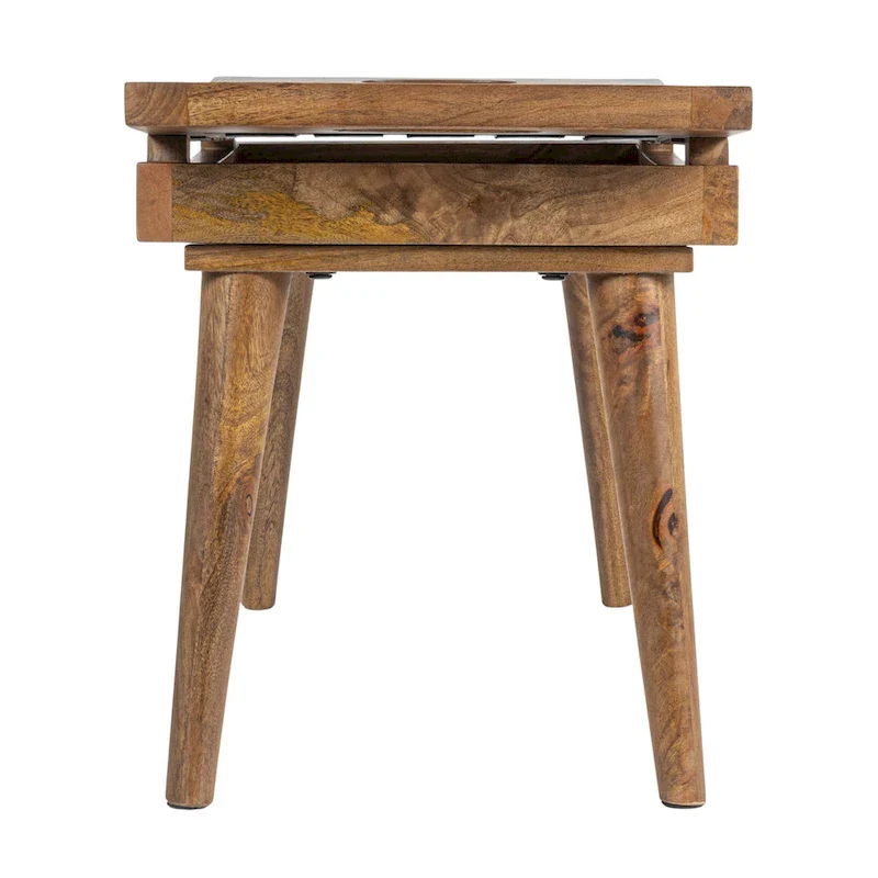 Mango Wood Stool with Woven Leather Top – Brown / Black & Natural, Single Seat
