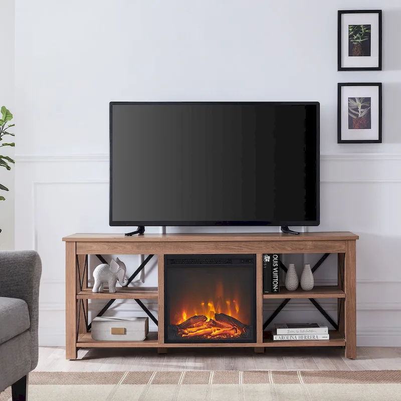 Sawyer TV Stand with Log Fireplace Insert