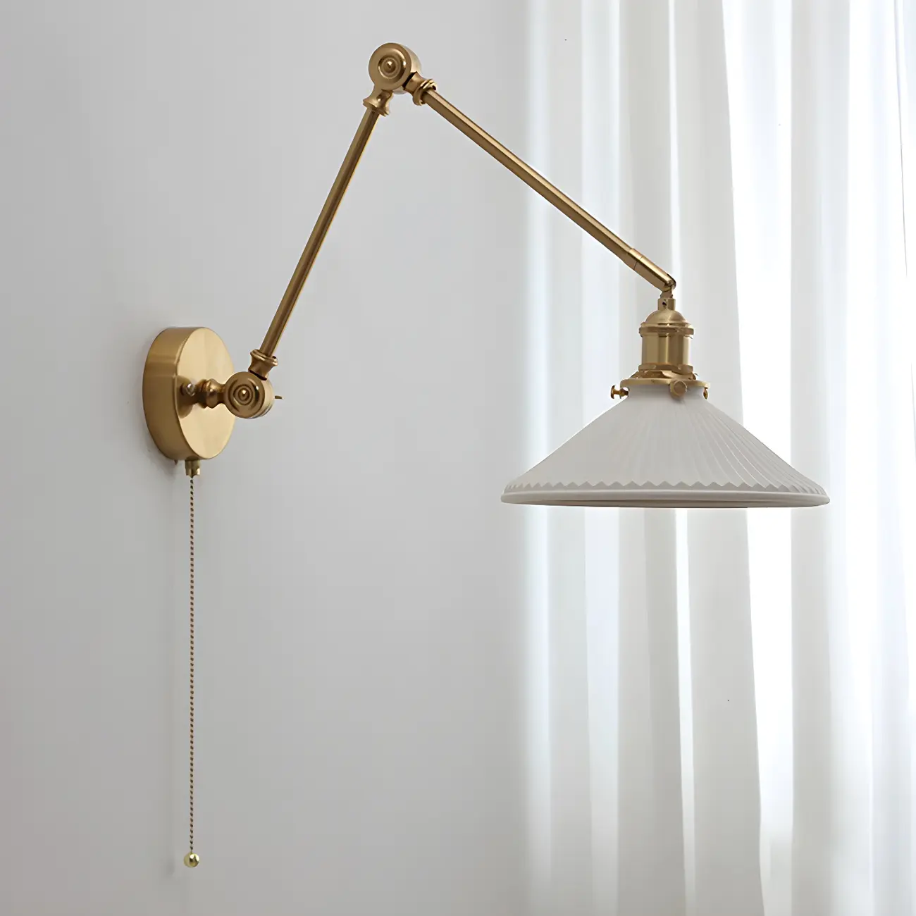 Classic Gold Metal Swing Arm Ceramics Shade Wall Light