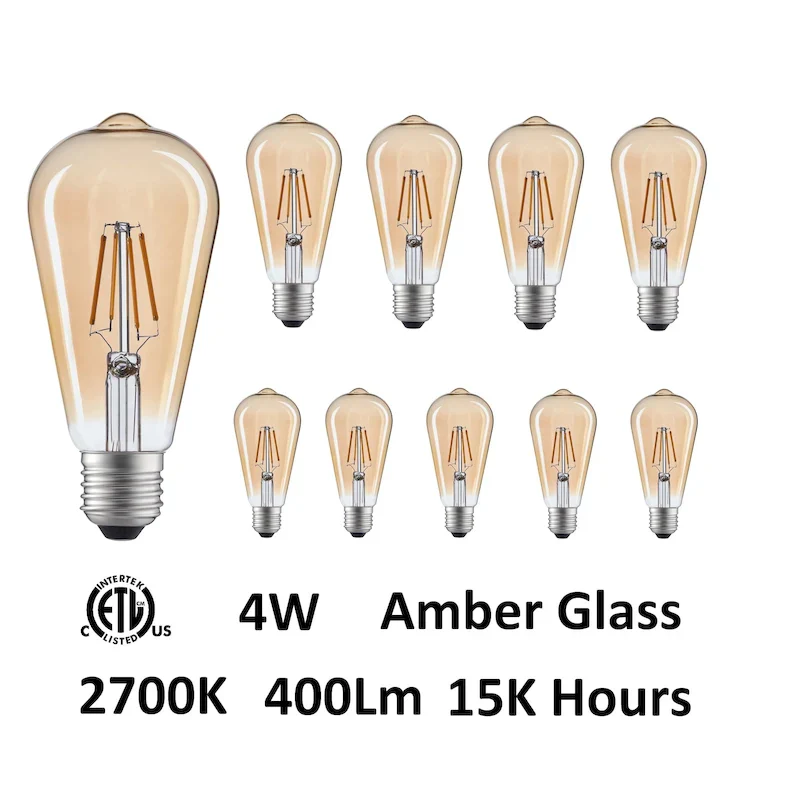 ST19 Warm White 2700K LED 4W Light Bulb (Set of 10) - Amber