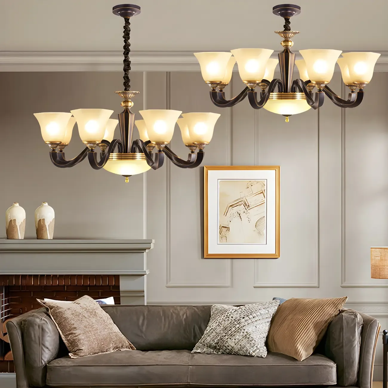 Black Glass Curved Metal Classic Chandelier Light