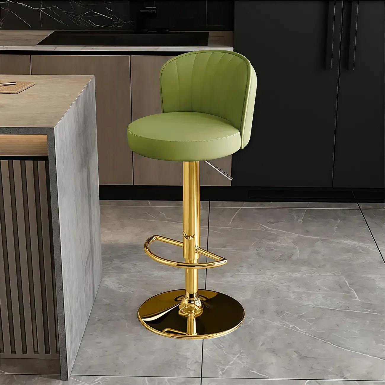 Modern Leather Adjustable Swivel Bar Stools with Back