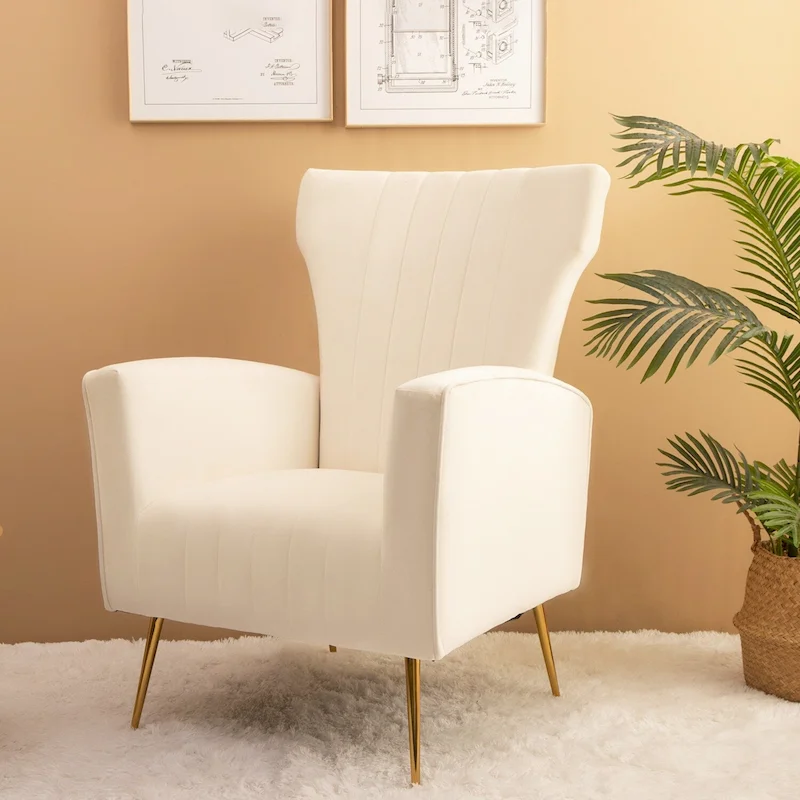 White 29.9 Wingback Arm Chair with Gold Legs