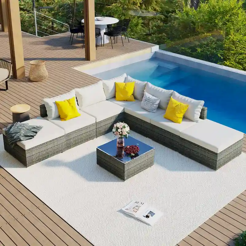 Stylish 8-Piece Outdoor Patio Furniture Set with Tempered Glass Table