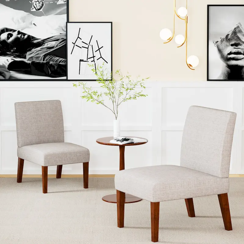 Fabric Accent Chair Set with Round Wood Table - 2 Chairs (18.7