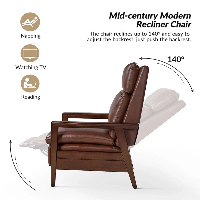 Patrick Mid-century Vegan Leather Solid Wood Recliner Set of 2 by HULALA HOME