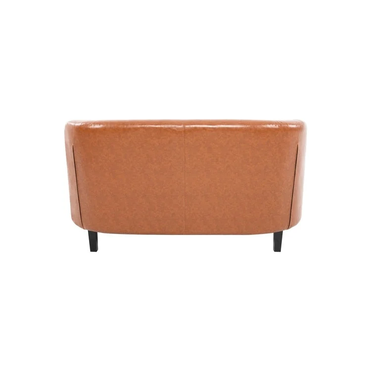 Midcentury Modern Button Tufted Faux Leather Barrel Loveseat - Comfy Tub Loveseat Sofa
