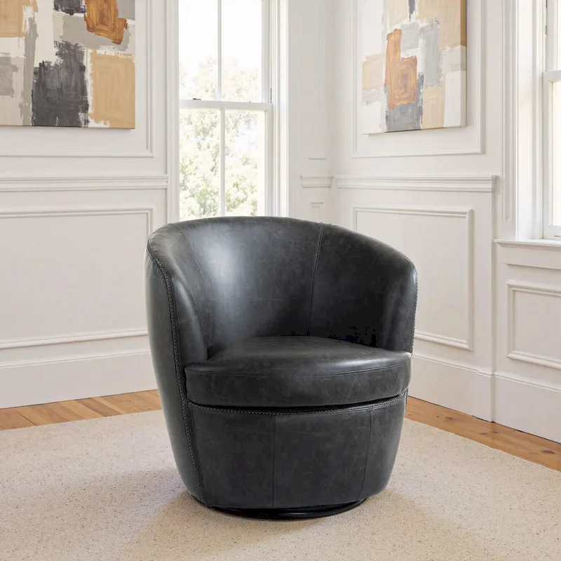Modern Swivel Leather Accent Chair Upholstered Barrel Chair