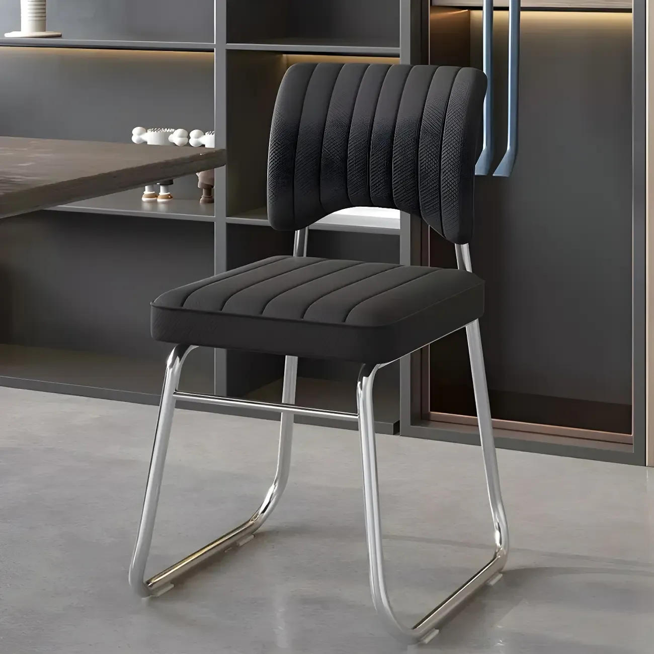 Modern Black Steel Leather Upholstered Office Chair