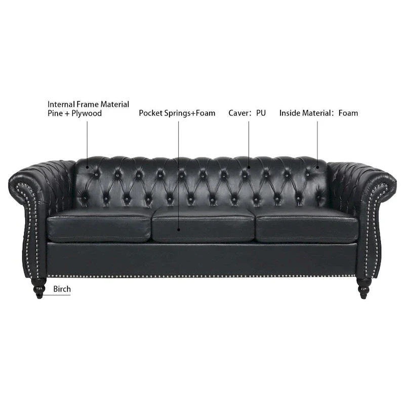 84.65   PU Rolled Arm Chesterfield 3 Seater Sofa