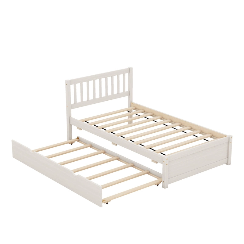 White Walnut Rubberwood Twin Bed with Trundle