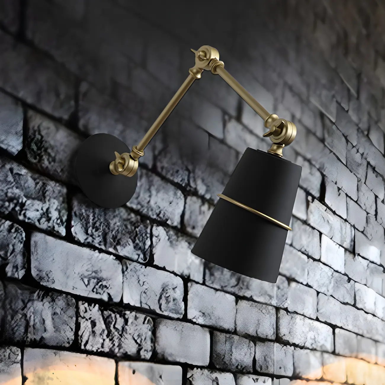 Metal Conical Black and Brass Swing Arm Wall Light