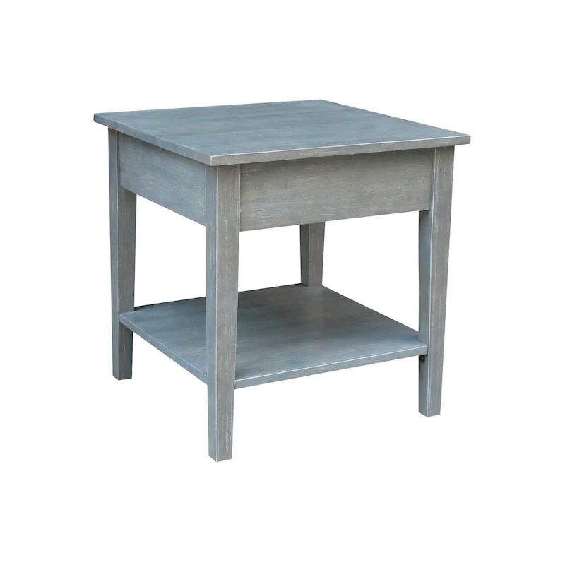 Square Solid Parawood End Table with Drawer & Shelf, 24
