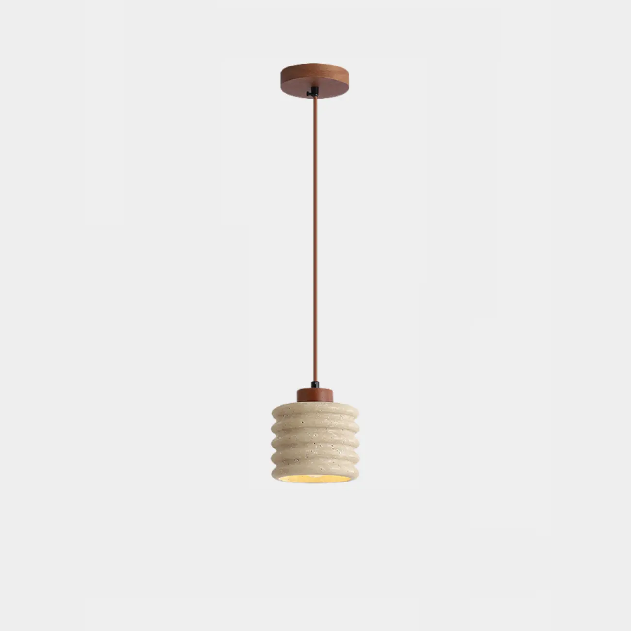 Modern Beige Stone Wood Disc Cylinder Pendant Light