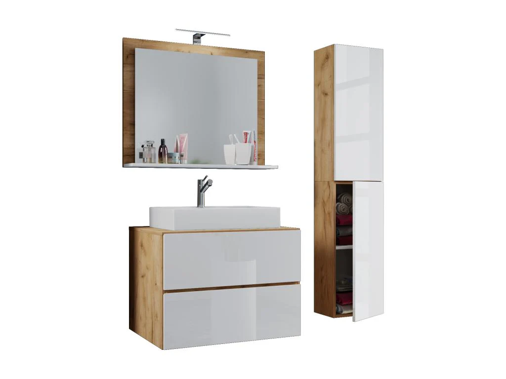 4pieces Lavabo Ensemble - Blanc/Marron