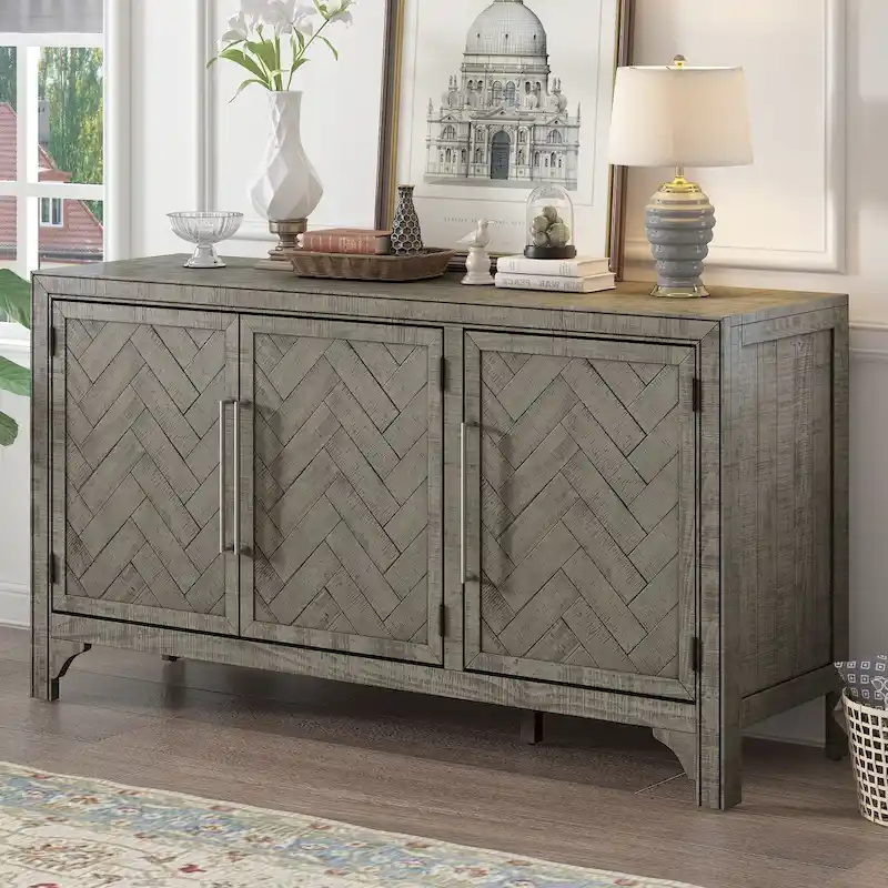 Storage Cabinet Sideboard with 3-door and Adjustable Shelves