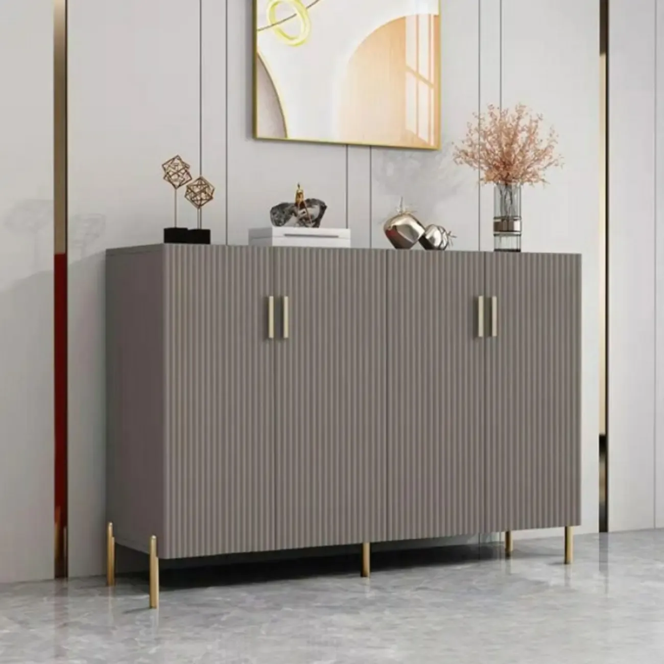 Glam Wooden Sideboard with Shelves and Cabinets