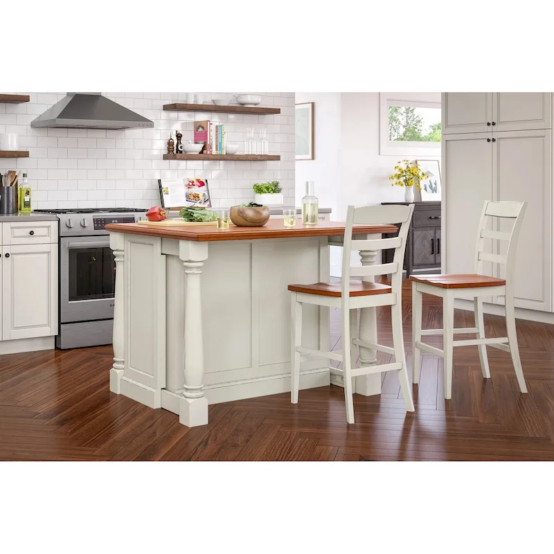 3-Piece Off-White Wood Kitchen Island Set with Drop Leaf Wood Top - 48' x 25' x 36'