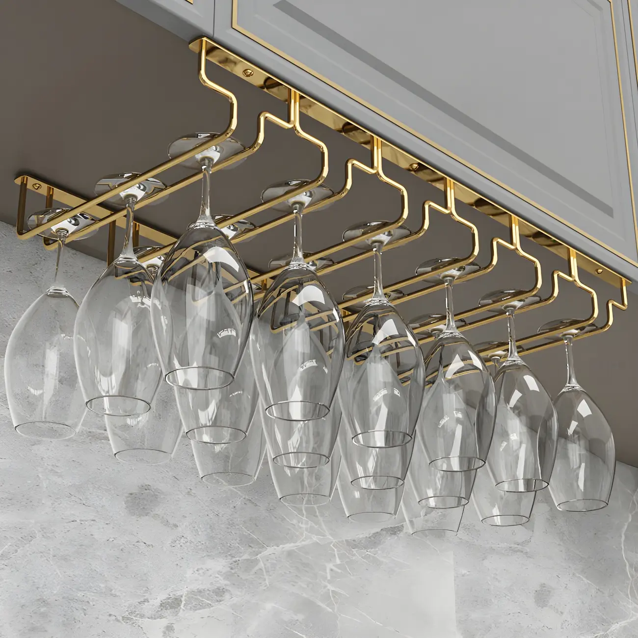 Gold Rectangular Hanging Metal Wine Glass Rack