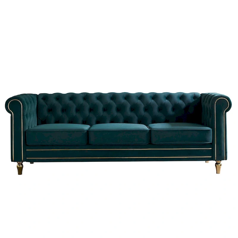 Chesterfield Velvet Sofa with Gold Strip Trim