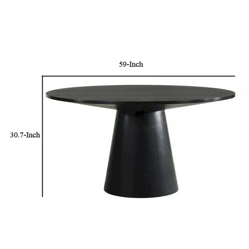 59-Inch Dining Table — Round Top, Pedestal Base, Rubberwood, Black