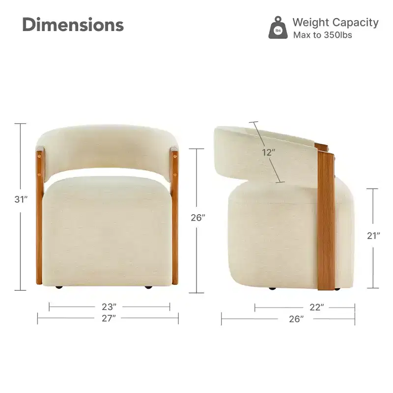 Spruce&Spring Upholstered Dining Chair with Wood Armrests & Hidden Wheels