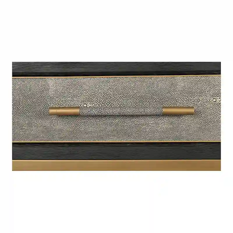 Macari Miki Art Deco Solid Wood AndVegan Leather Shagreen With Brass Accents Console Table - 59W x 16D x 32.3H