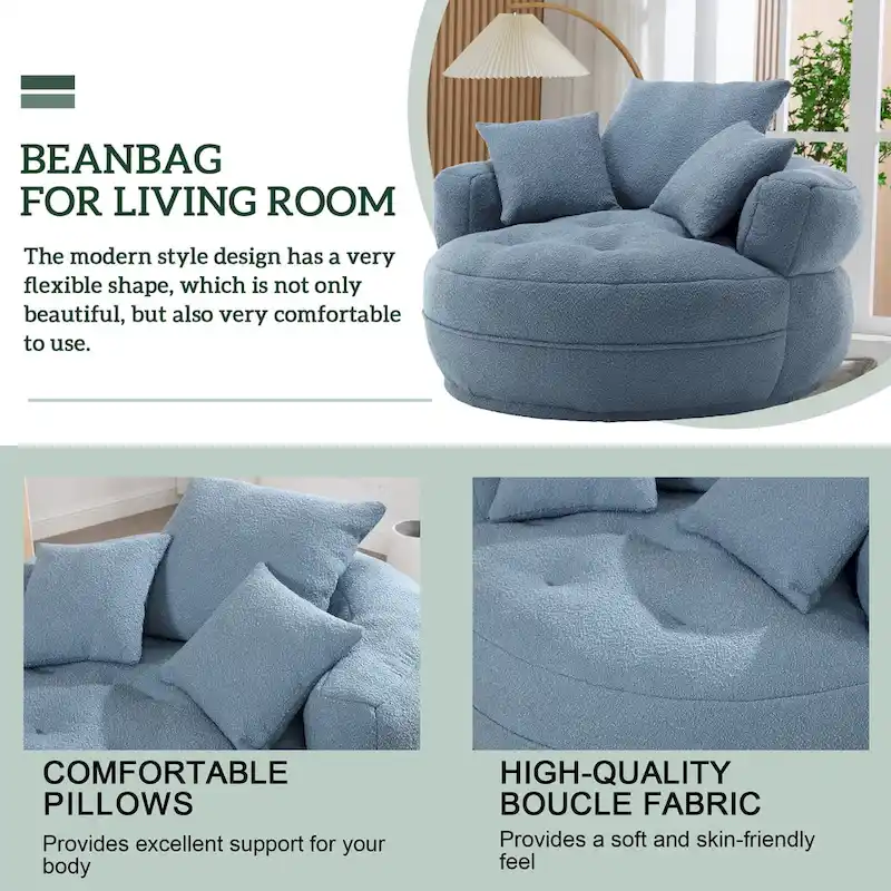 Circular wide living room fabric sofa, balcony homestay lazy sofa chair