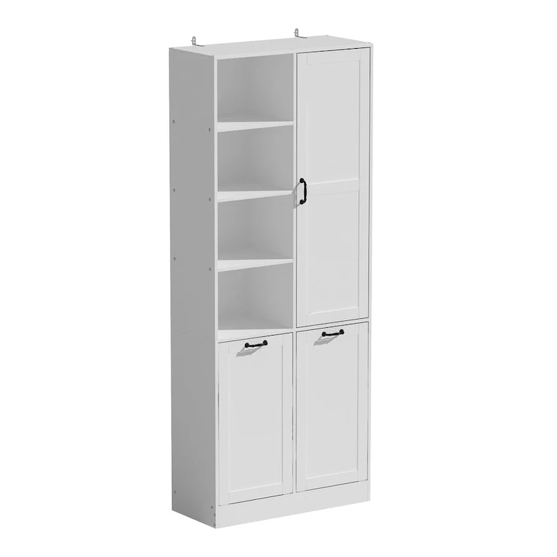 Sleek White Laundry Bathroom Cabinet with Unique Rotating Drawers