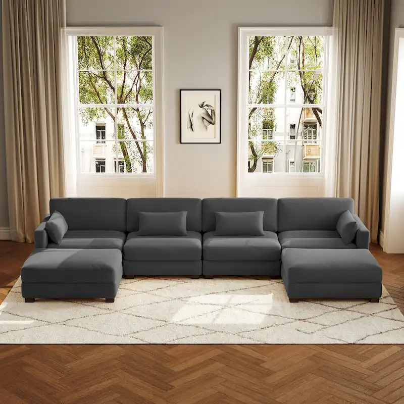 6-Piece U Shaped Couch Modular Sectional Sofa with Ottoman