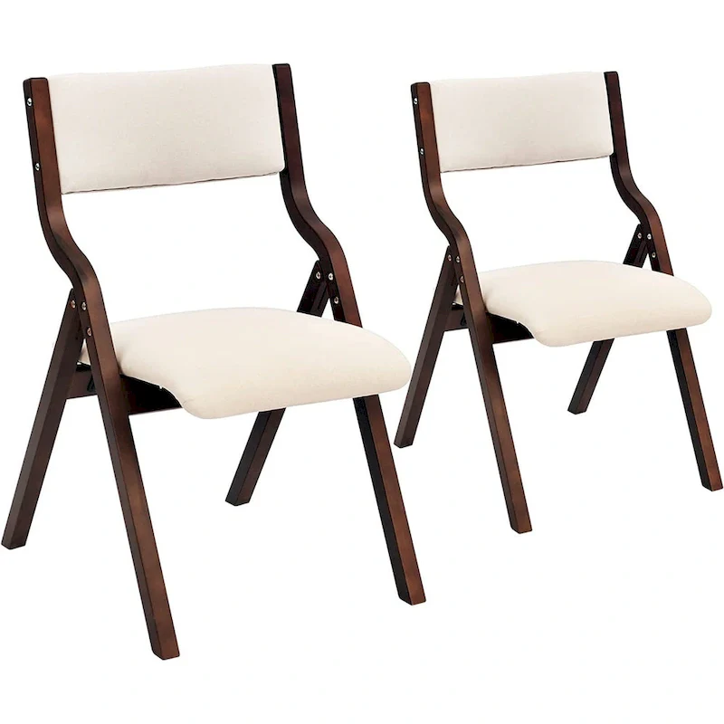 Foldable Dining Chairs with Padded Seats Set of 2, Beige