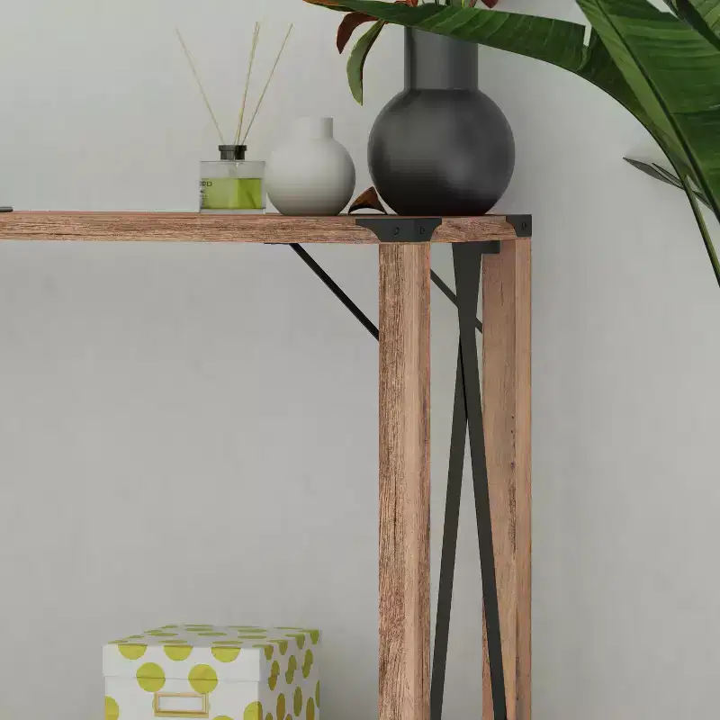 Engineered Wood Modern Farmhouse Entryway Console Table with Metal Accents