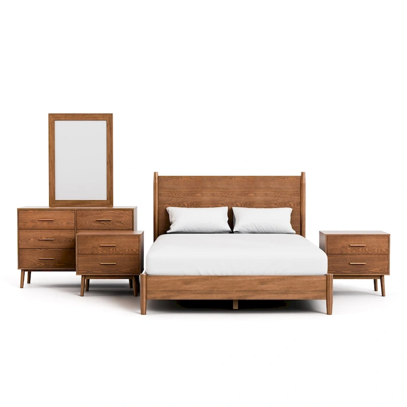 Furniture of America Beau Midcentury 5-Piece Walnut Queen Bedroom Set