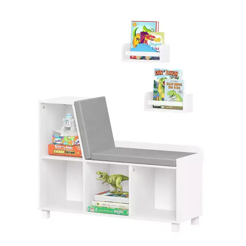 Kids' Reading Nook Cushioned Toy Storage Bench with Cubby Organizers and 2 10