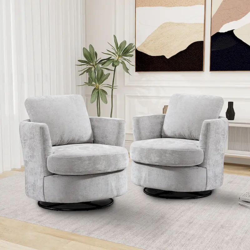 Modern Upholstered Swivel Barrel Chair(Set Of 2)
