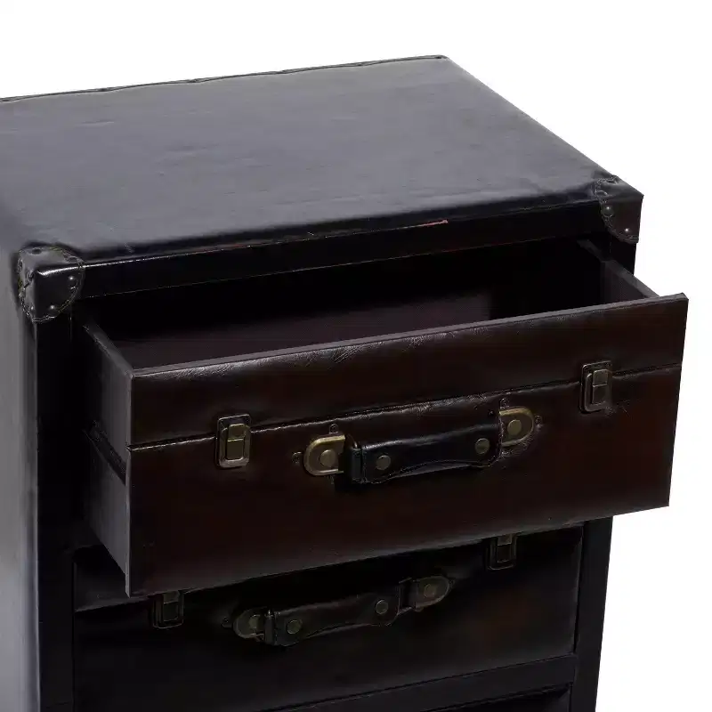 Traditional Wood and Faux Leather Cabinet Dark Brown - Olivia & May