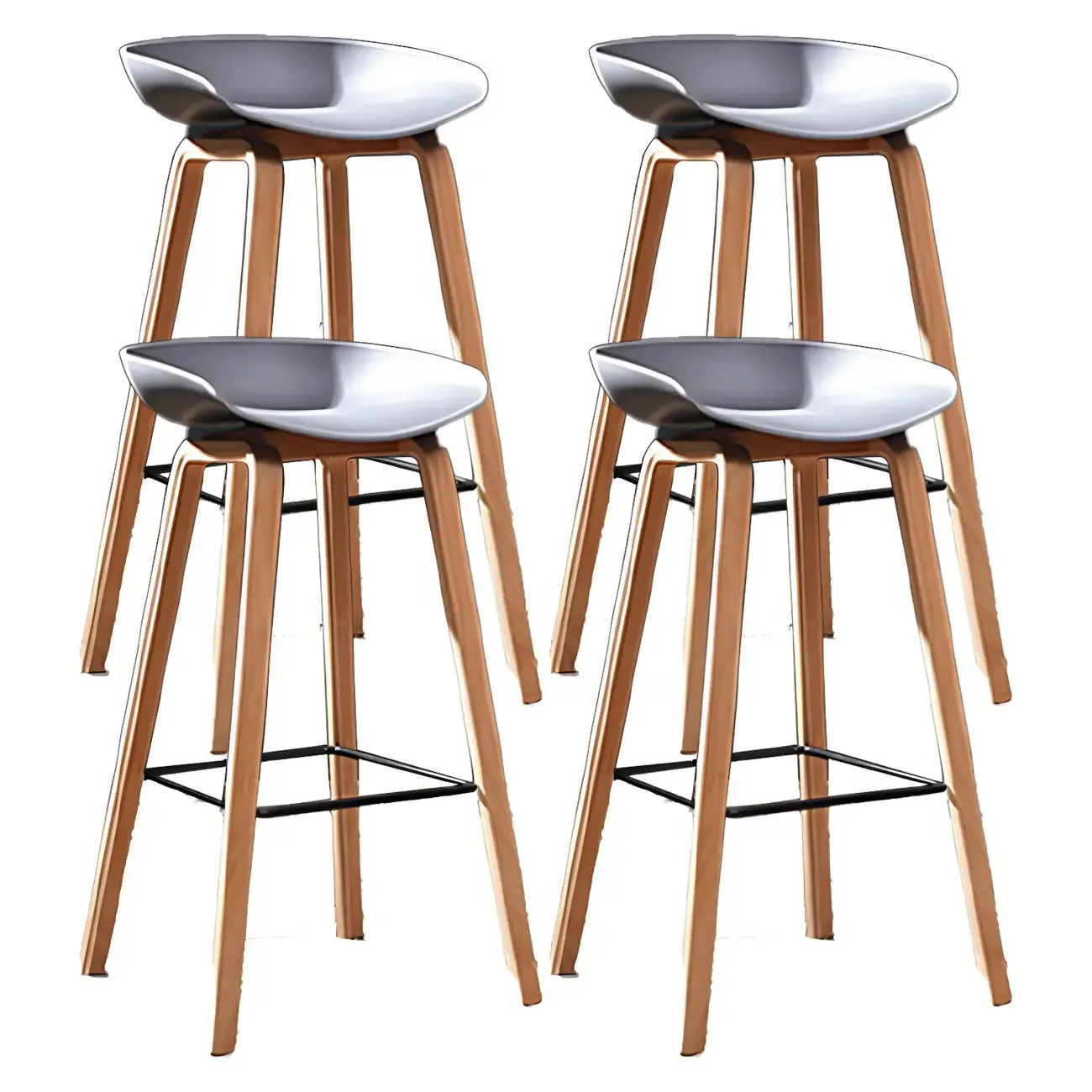 Mid-Century Modern Plastic Bar Stool with Wood Legs