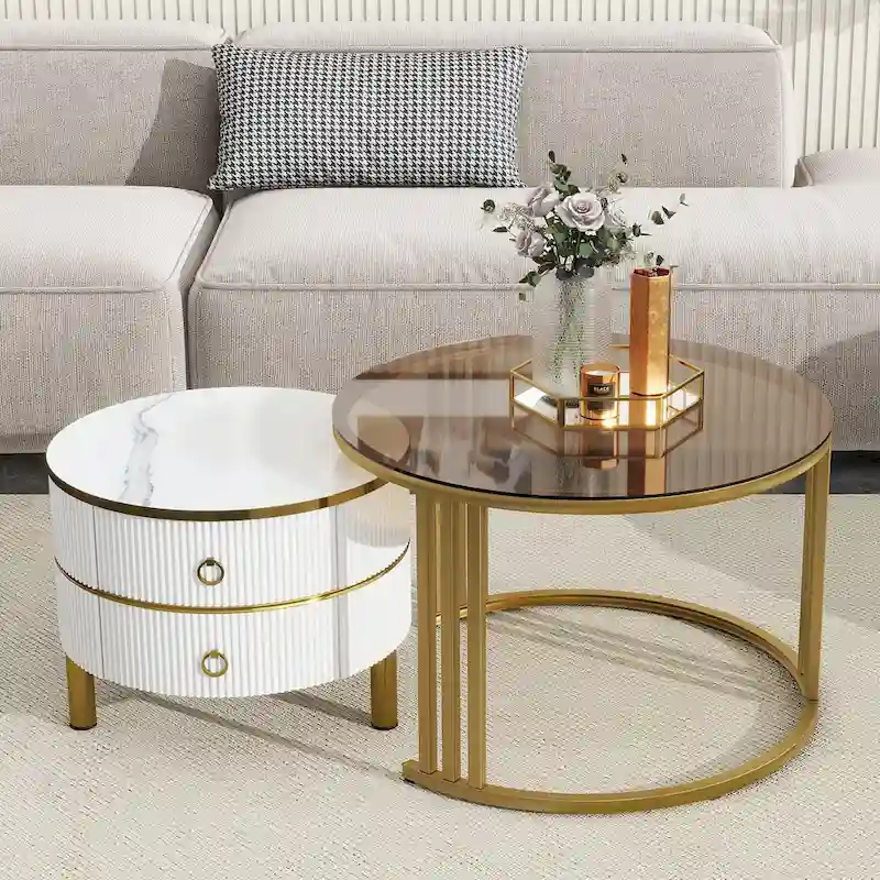 Nesting Coffee Table Set with 2 Drawers