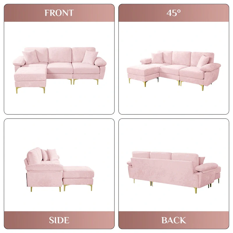 Ouyessir 2-Pieces Upholstered Velvet Sectional Sofa with 2 Pillows & Ottoman