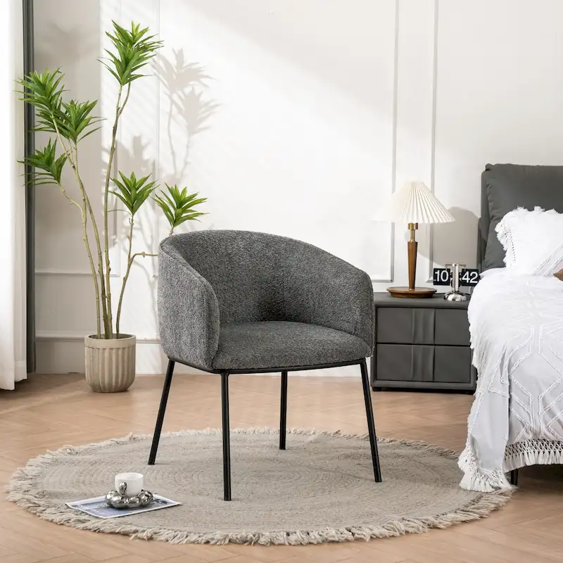 Set of 1 Boucle Upholstered Accent Barrel Armchair