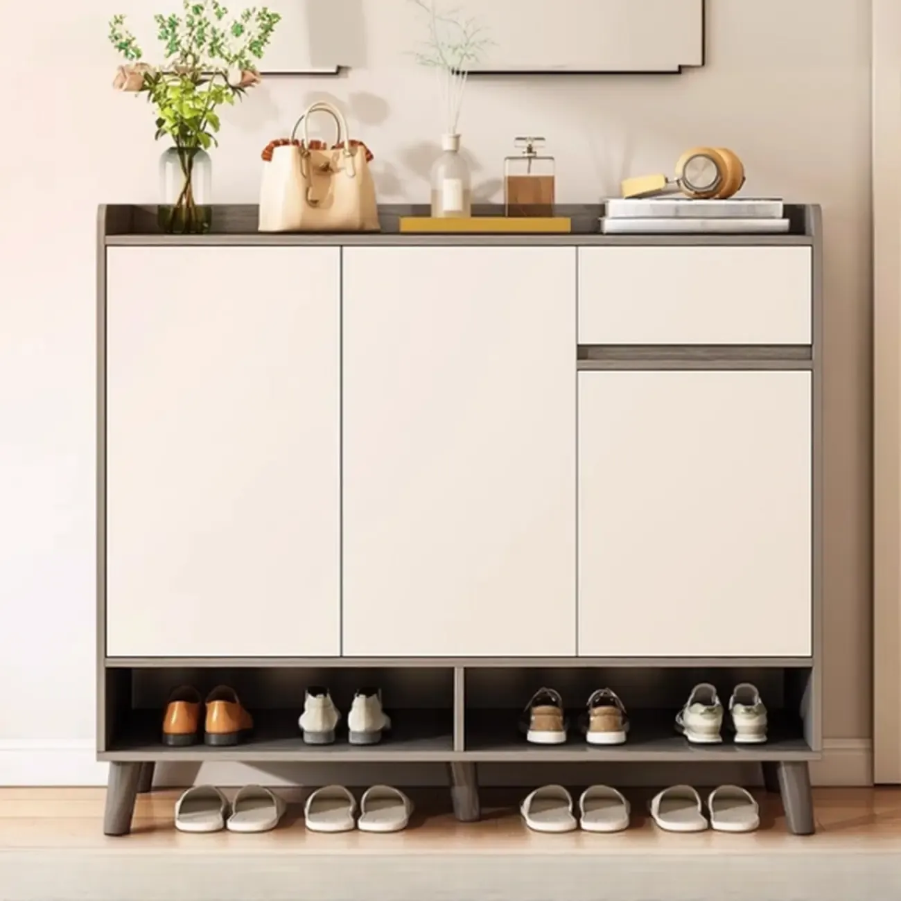 Vertical Modern White Wood Entryway Shoe Cabinet