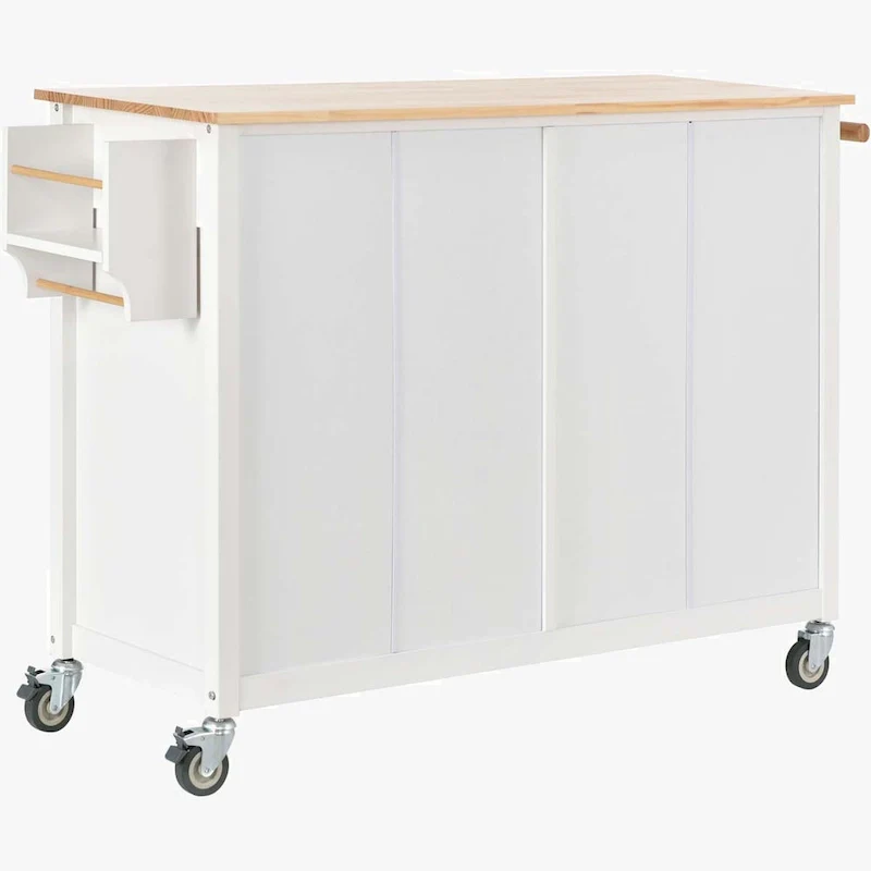 Kitchen Island Cart with Solid Wood Top and Locking Wheels