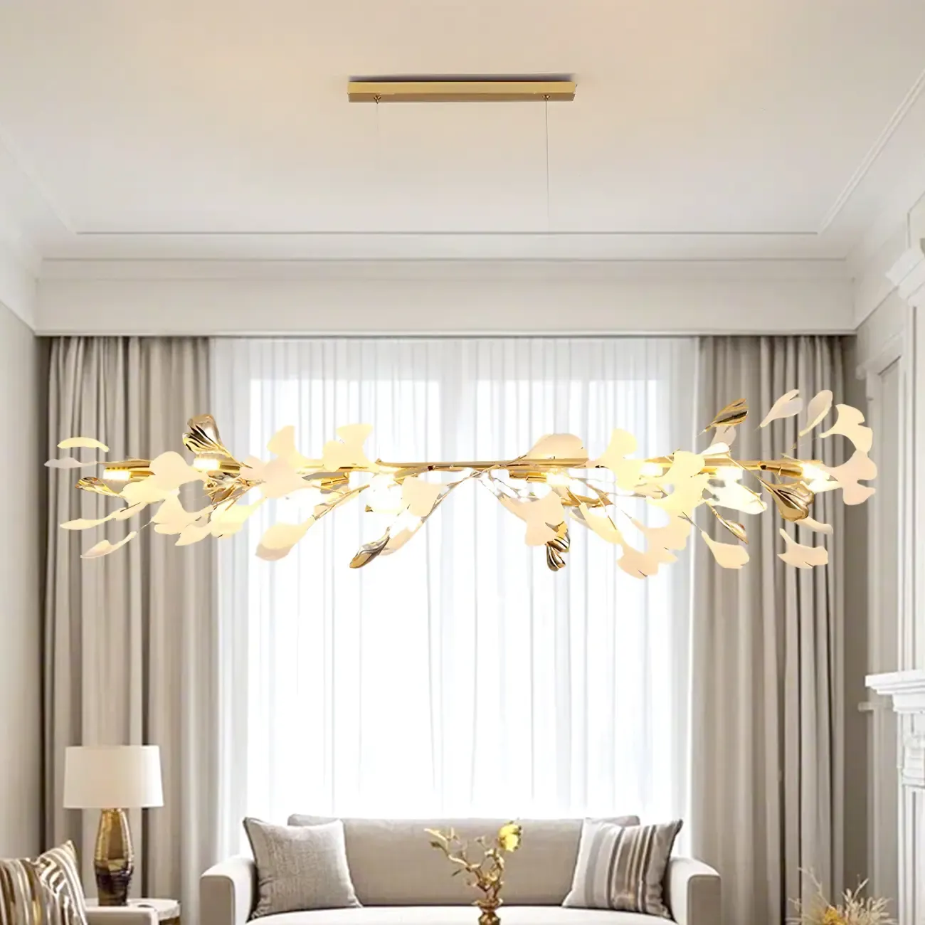 Adjustable Modern White 8-Light Leaf Island Light