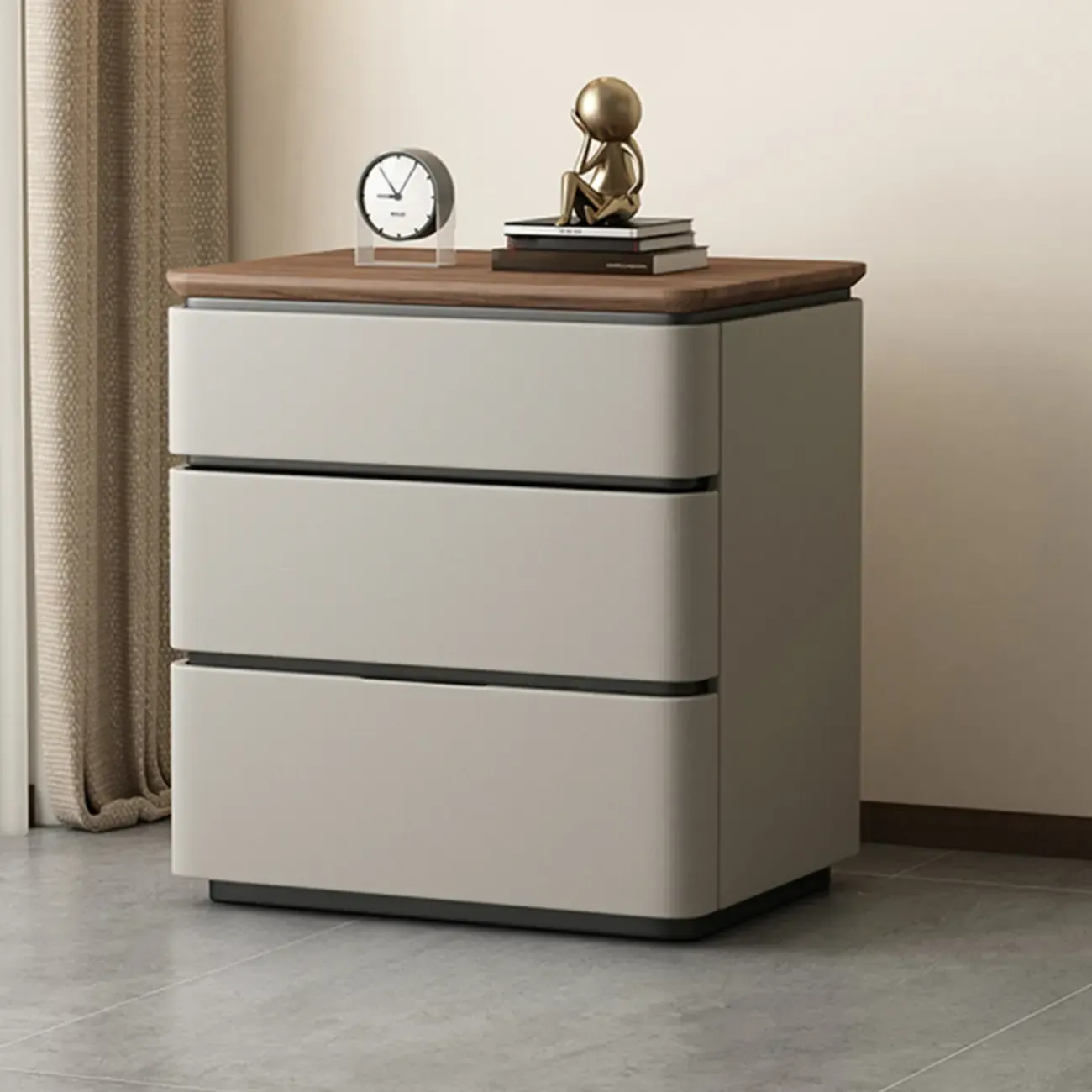 Modern Narrow Wooden Nightstand with 3 Drawers