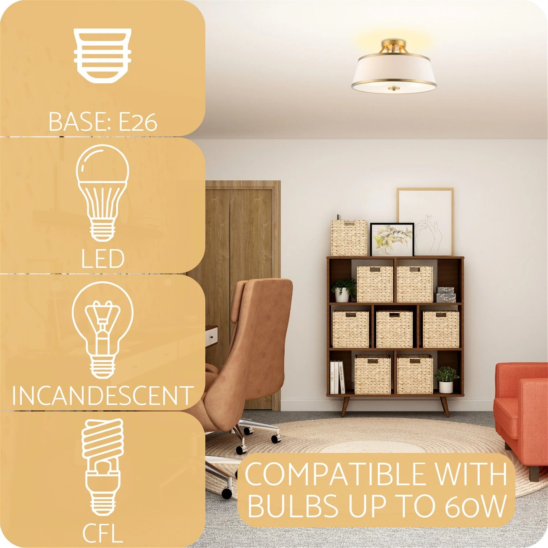 Zoey 18 Modern 3-Light Semi-Flush Mount Ceiling Light