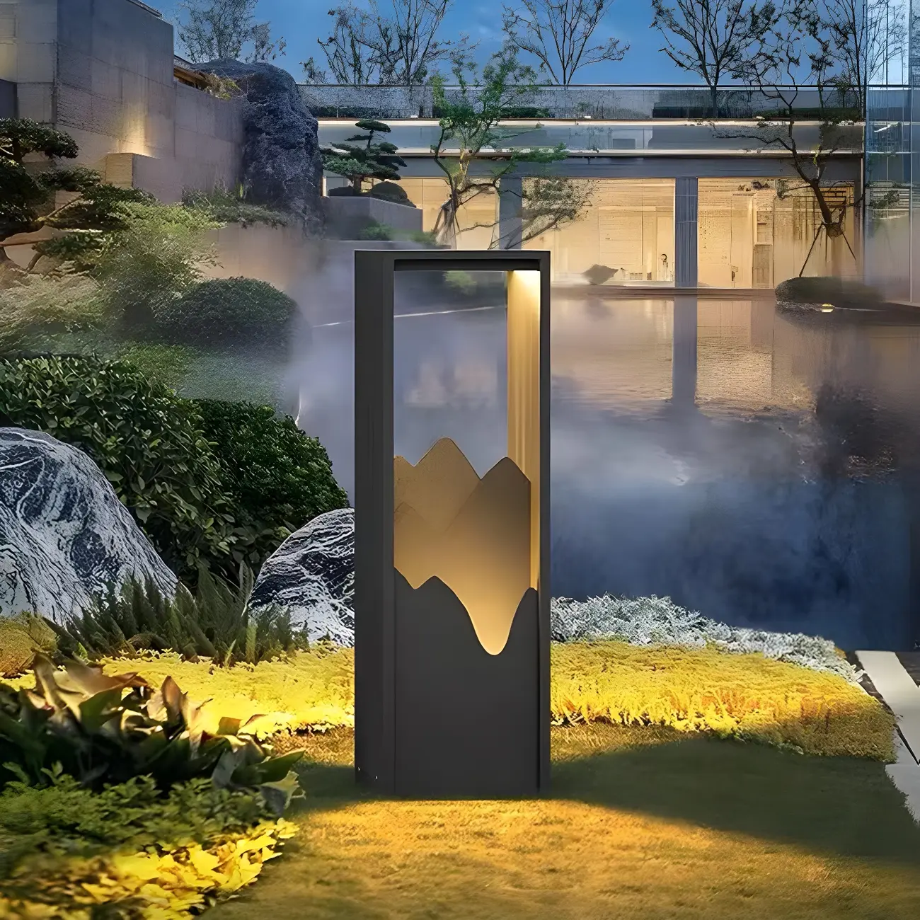 Vertical Geometric Mountain Outline Post Cap Light