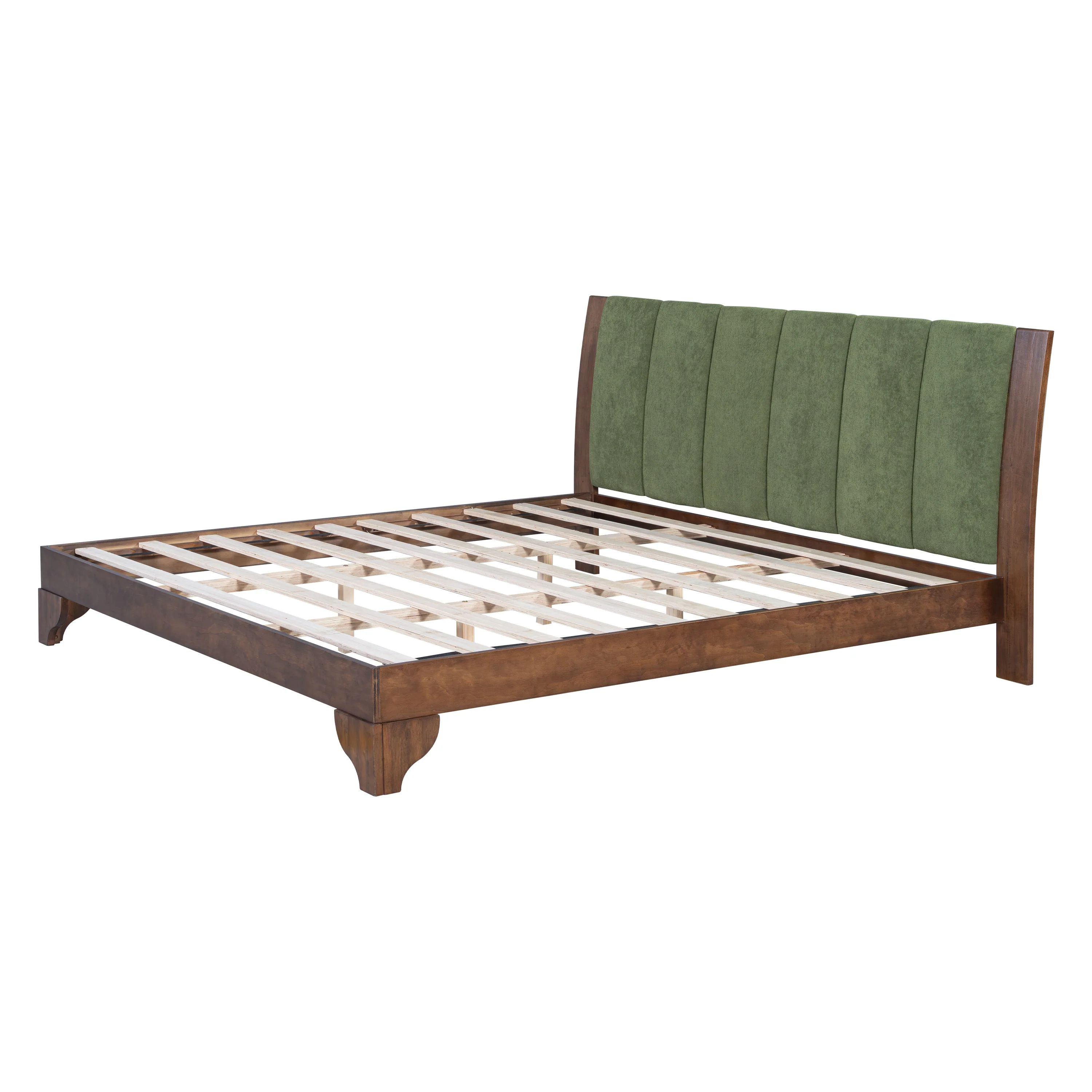 Mid Century Modern Wood and Upholstered Bedframe