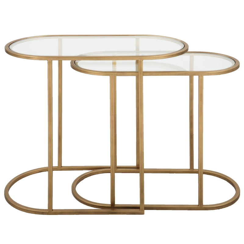 Antique Brushed Brass Nesting Tables, Set of 2 - 24W x 22H x 12.5D
