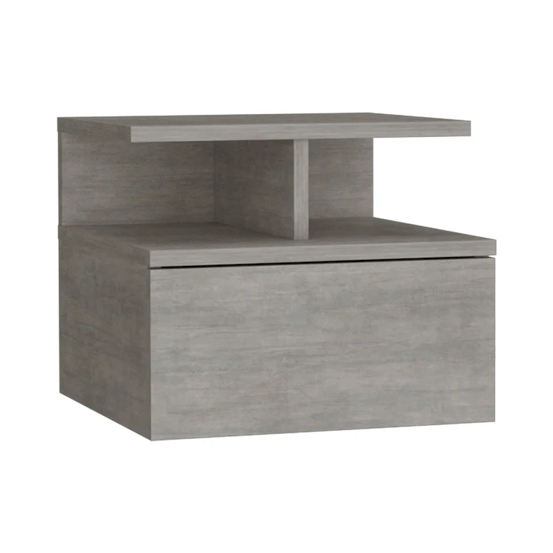 Floating Wall-Mount Nightstand with Drawer – Concrete Gray / Smokey Oak, Single