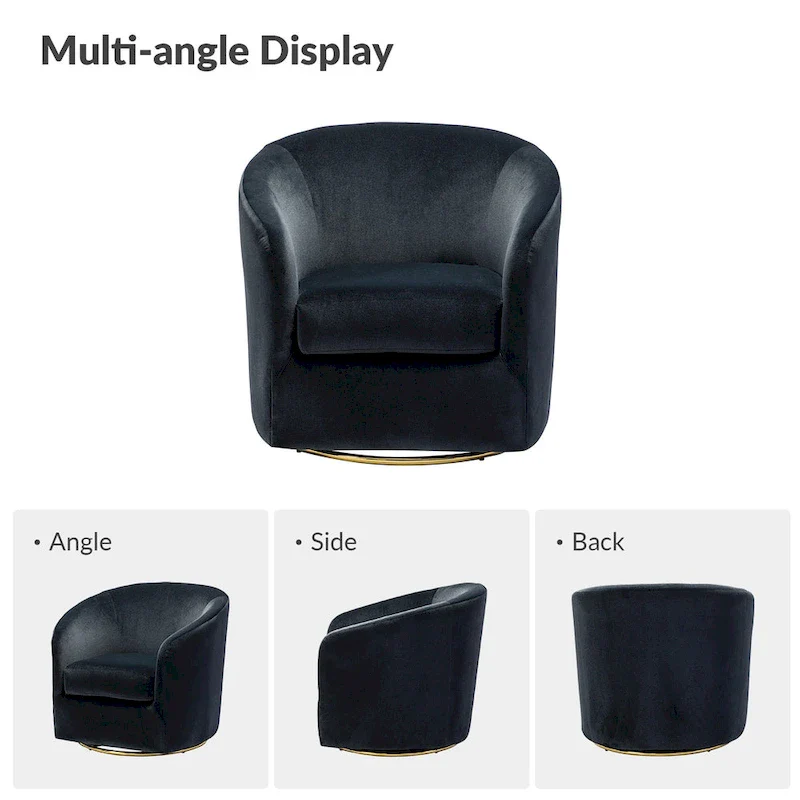 Modern Velvet Curved Swivel Accent Barrel Chair with Metal Base